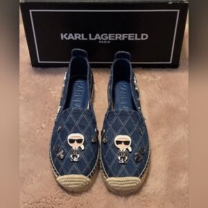 Karl Lagerfeld Paris Women's Michaela embellished espadrille flats in blue denim
